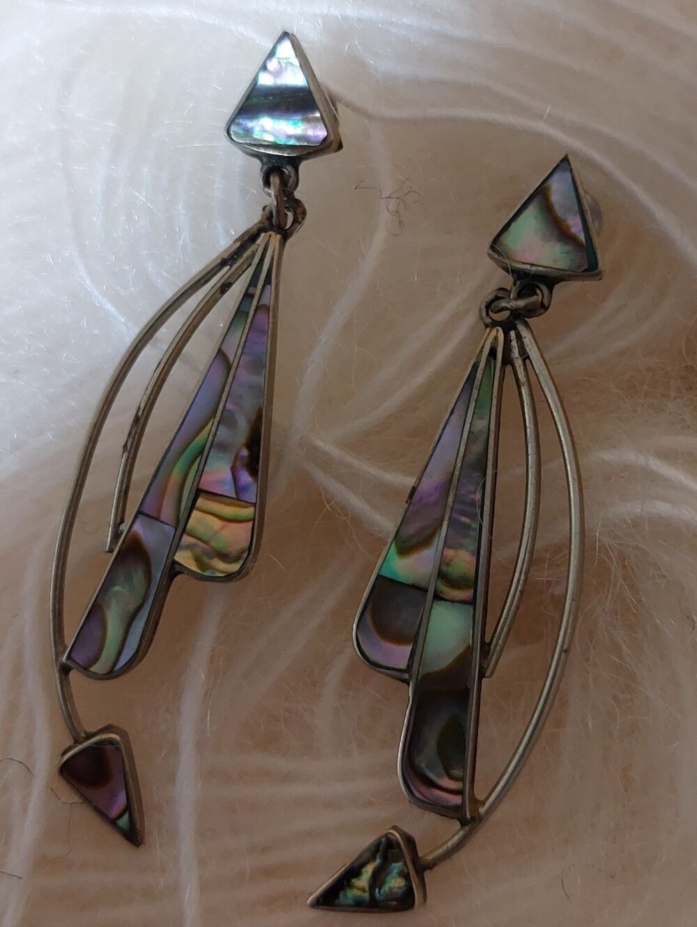 Vintage Alpaca Abalone Dangle Earrings